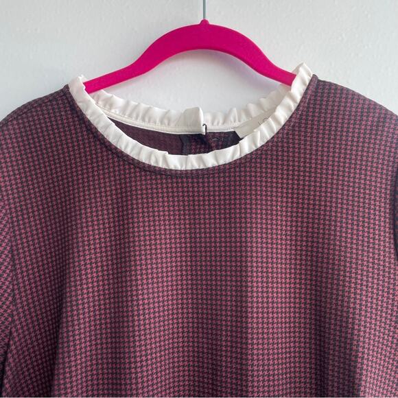 LOFT Women's Mini Dress Houndstooth Ruffle Collar - Picture 4 of 7